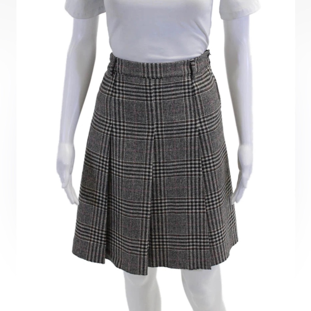 Miu Miu Womens Wool Plaid Pleated Detail Lined Knee Length Skirt Gray Size 40